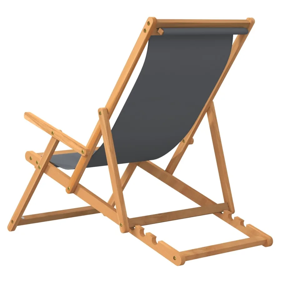 Chaise de plage pliable Bois de teck solide Gris - 5