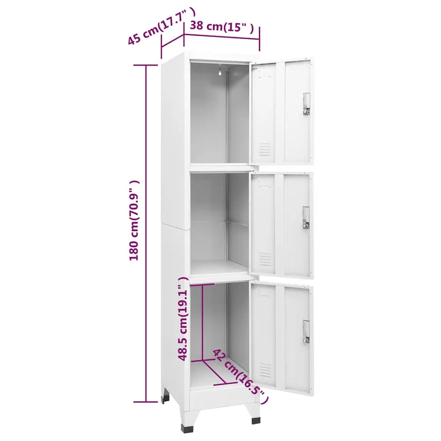 Armoire à casier avec 3 compartiments 38x45x180 cm - 8