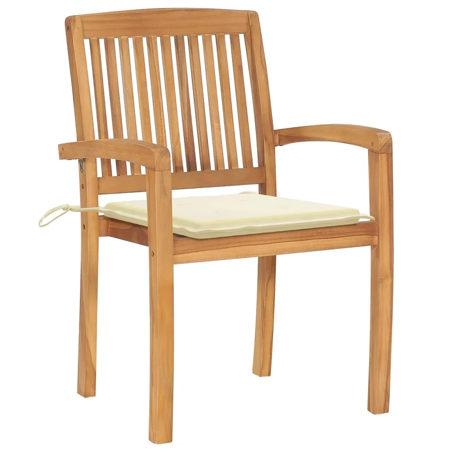 Chaises de jardin empilables avec coussins lot de 8 Teck solide - 3
