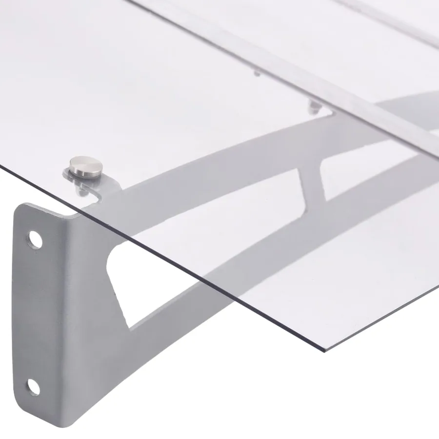 Auvent de porte argenté et transparent 120x90 cm polycarbonate - 4