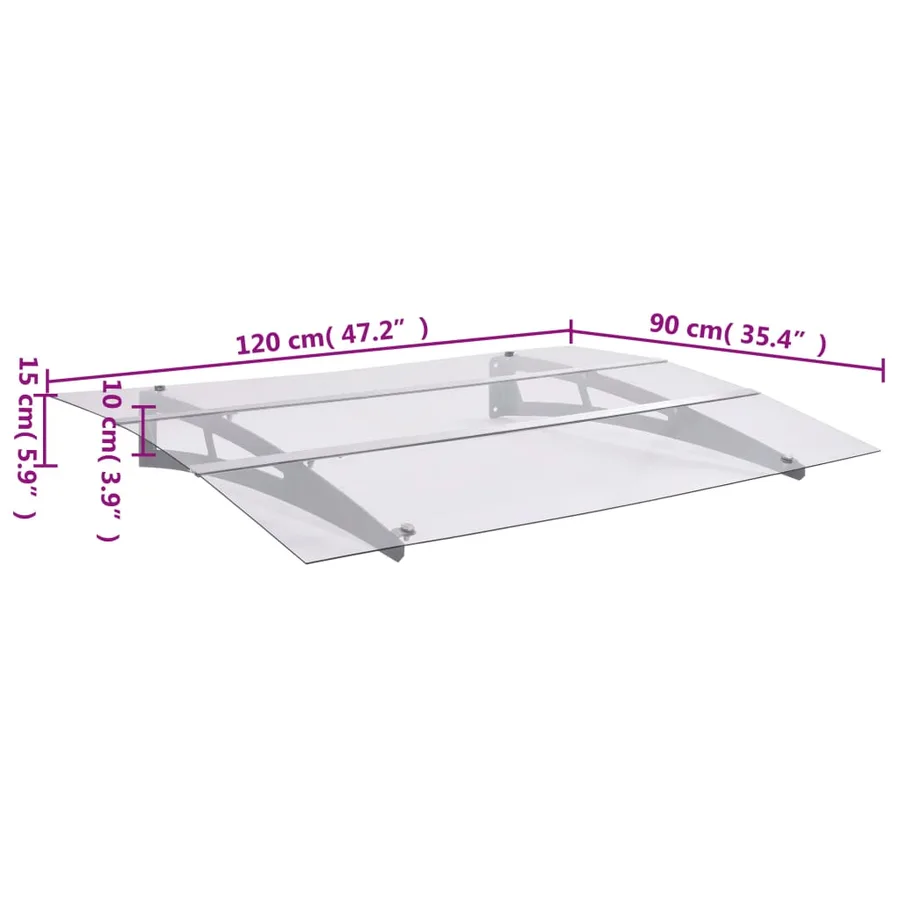 Auvent de porte argenté et transparent 120x90 cm polycarbonate - 6