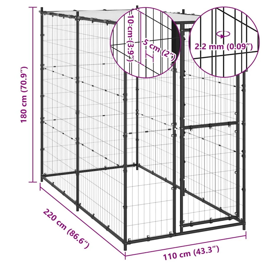 Chenil d'extérieur pour chiens Acier avec toit 110x220x180 cm - 6