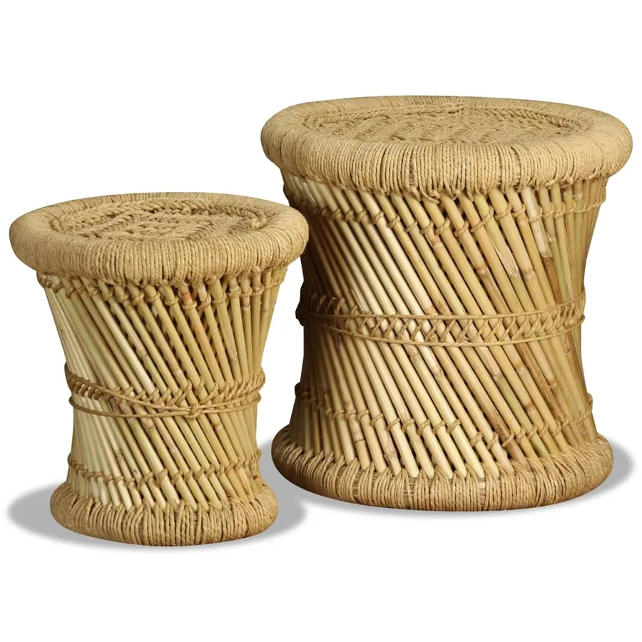 Tabourets lot de 2 Bambou et jute - 2