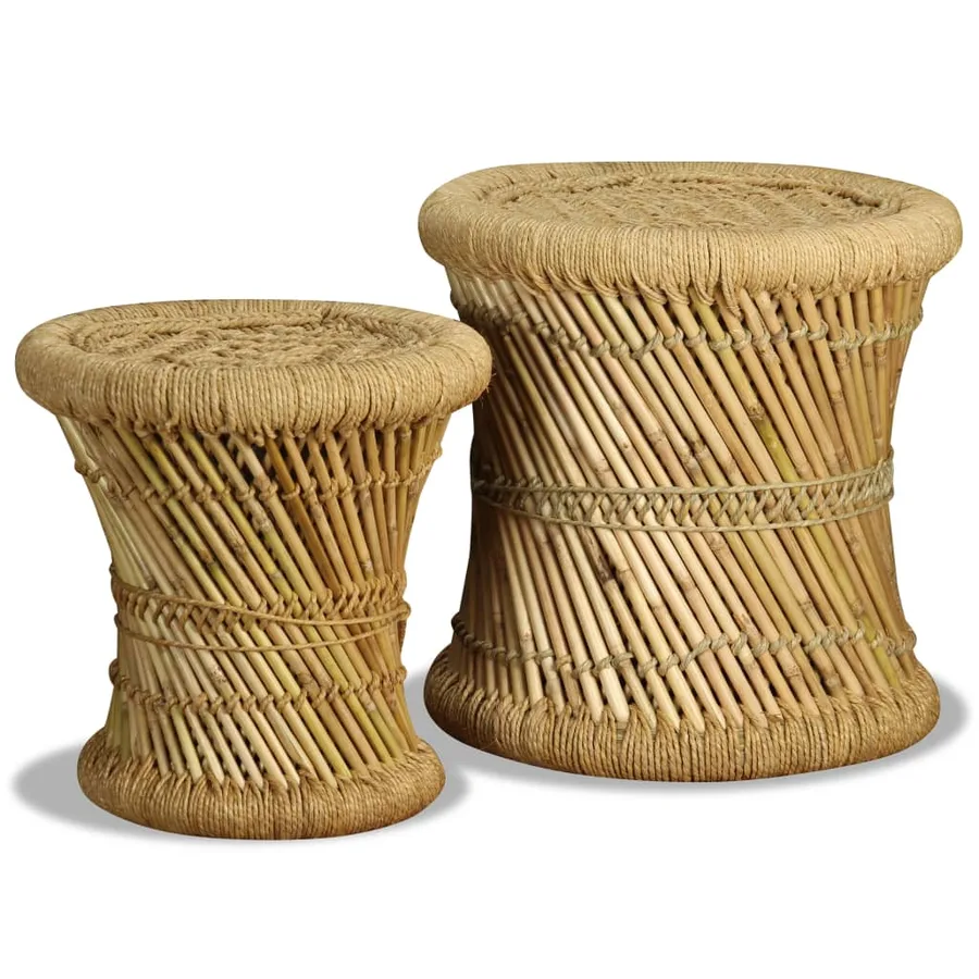 Tabourets lot de 2 Bambou et jute - 3