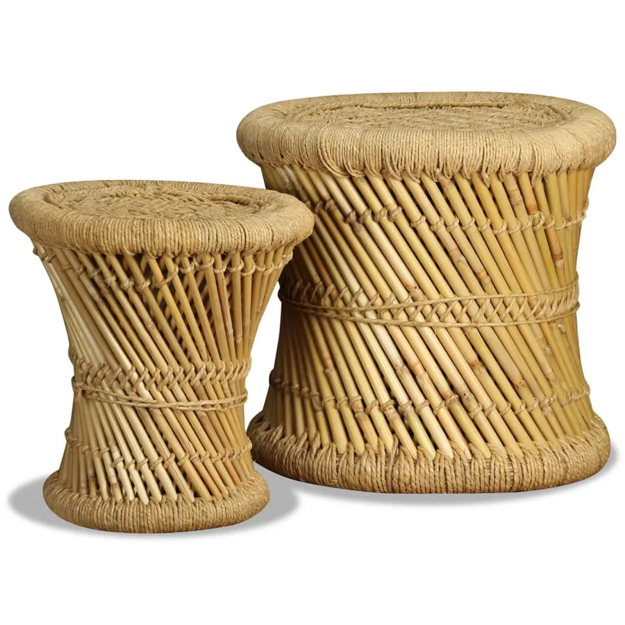 Tabourets lot de 2 Bambou et jute - 4