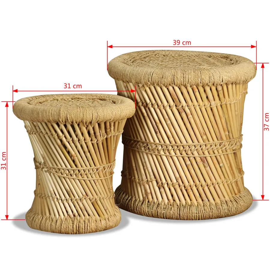 Tabourets lot de 2 Bambou et jute - 9