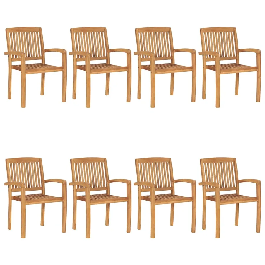 Chaises de jardin empilables avec coussins lot de 8 Teck solide - 15