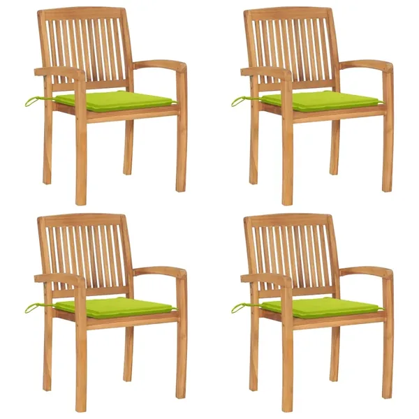 Chaises de jardin empilables avec coussins lot de 4 Teck solide