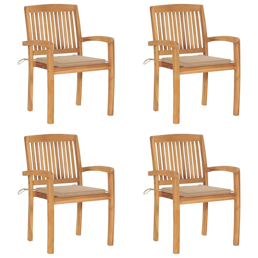 Chaises de jardin empilables avec coussins lot de 4 Teck solide - 14