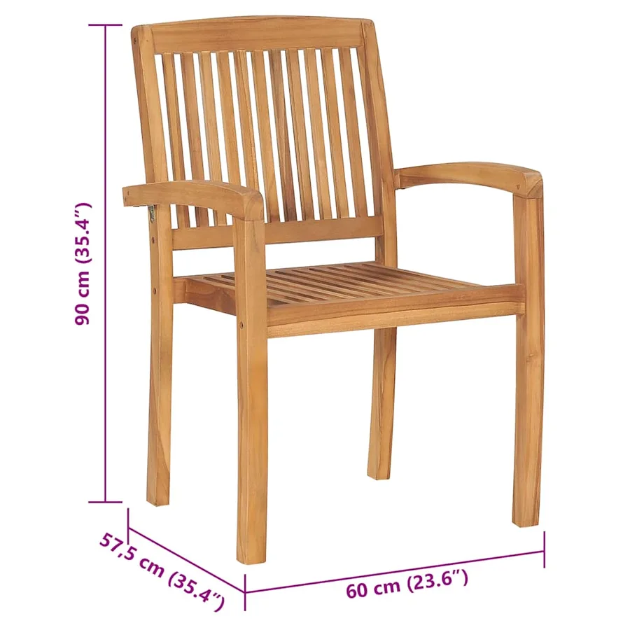 Chaises de jardin empilables avec coussins lot de 4 Teck solide - 25