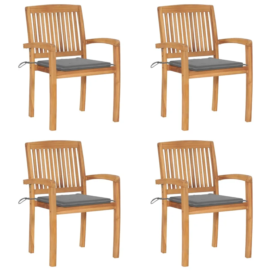Chaises de jardin empilables avec coussins lot de 4 Teck solide - 27