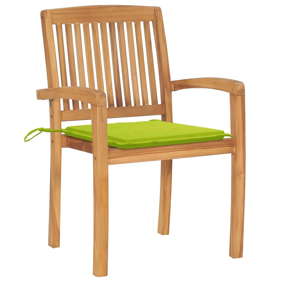 Chaises de jardin empilables avec coussins lot de 4 Teck solide - 3