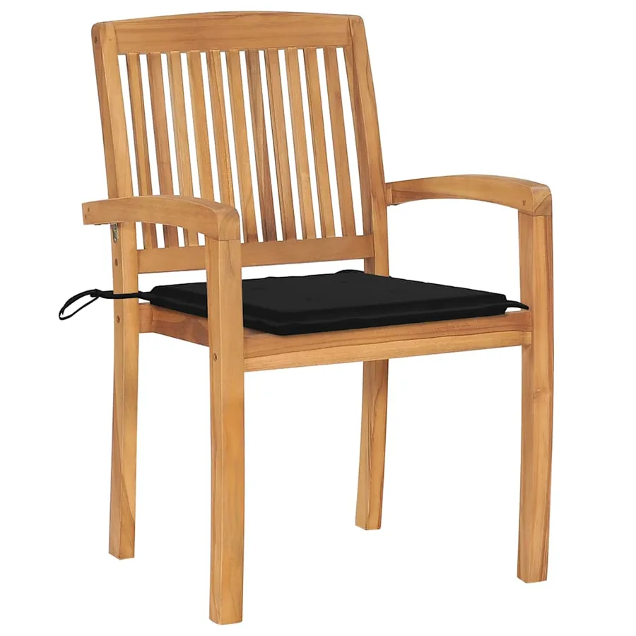Chaises de jardin empilables avec coussins lot de 4 Teck solide - 42