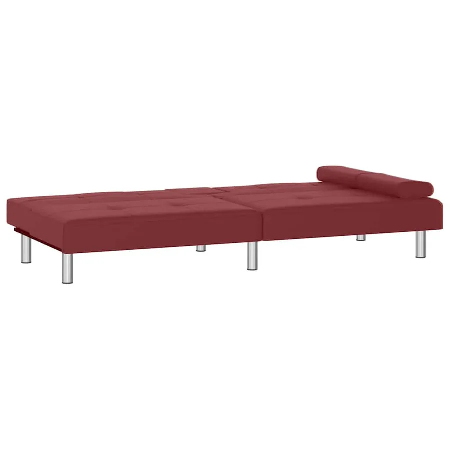 Canapé-lit avec porte-gobelets rouge bordeaux similicuir - 6