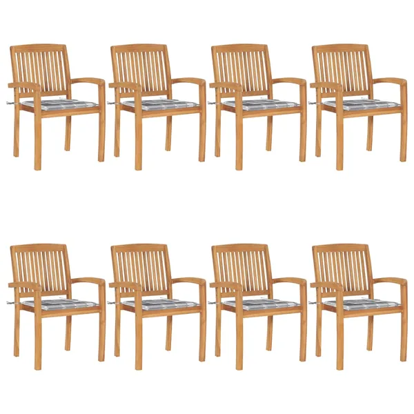 Chaises de jardin empilables avec coussins lot de 8 Teck solide