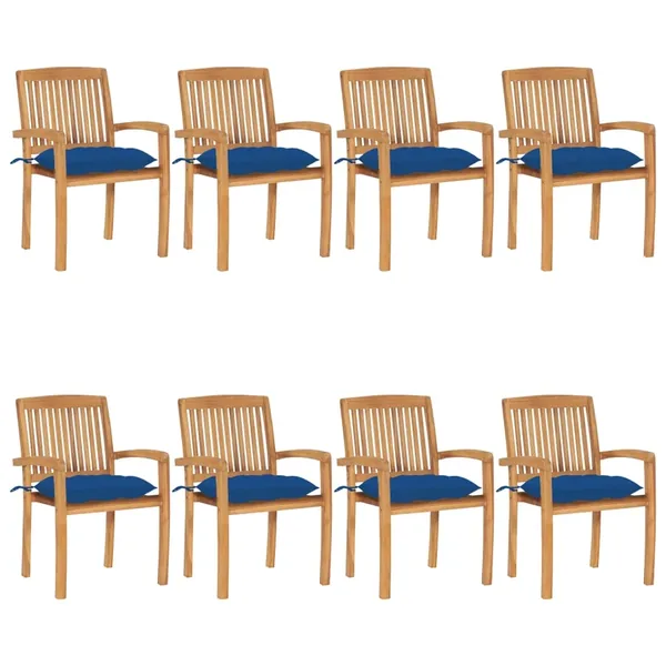 Chaises de jardin empilables avec coussins lot de 8 Teck solide