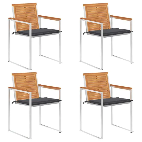 Chaises de jardin lot de 4 avec coussins Bois d'acacia massif