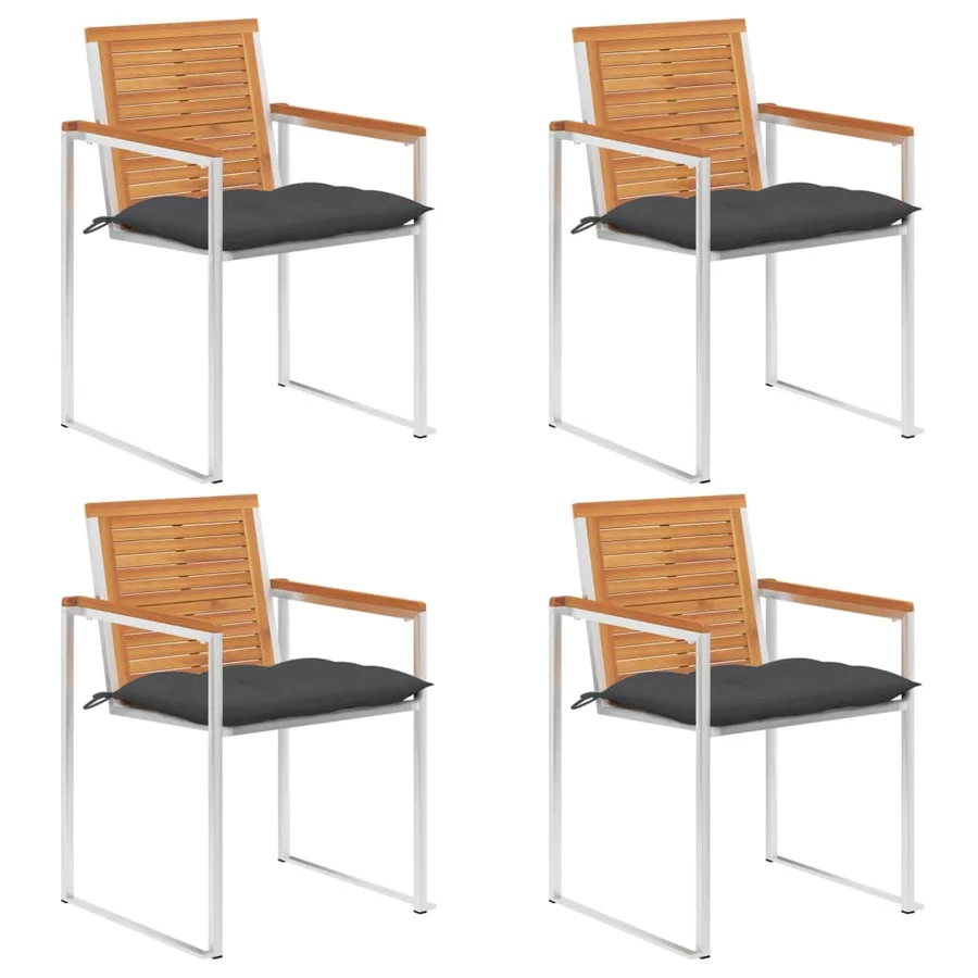 Chaises de jardin lot de 4 avec coussins Bois d'acacia massif