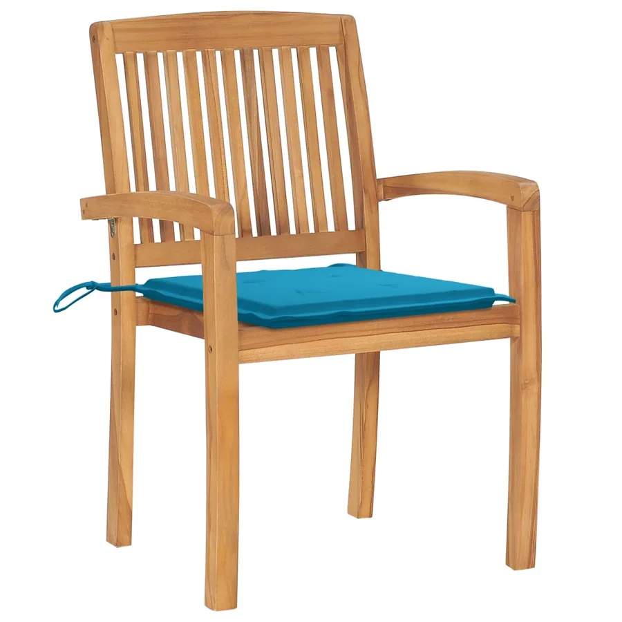 Chaises de jardin empilables avec coussins lot de 4 Teck solide - 3