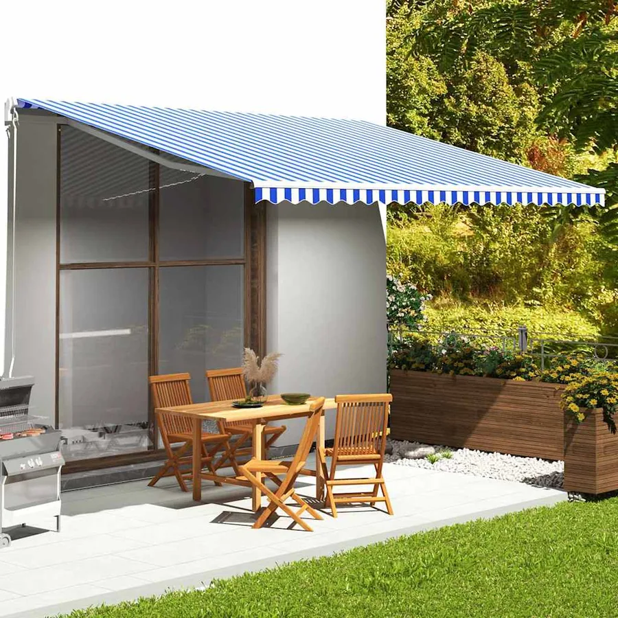 Tissu de remplacement pour auvent bleu et blanc 5x3,5 m polyester
