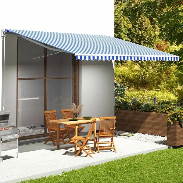 Tissu de remplacement pour auvent bleu et blanc 5x3,5 m polyester