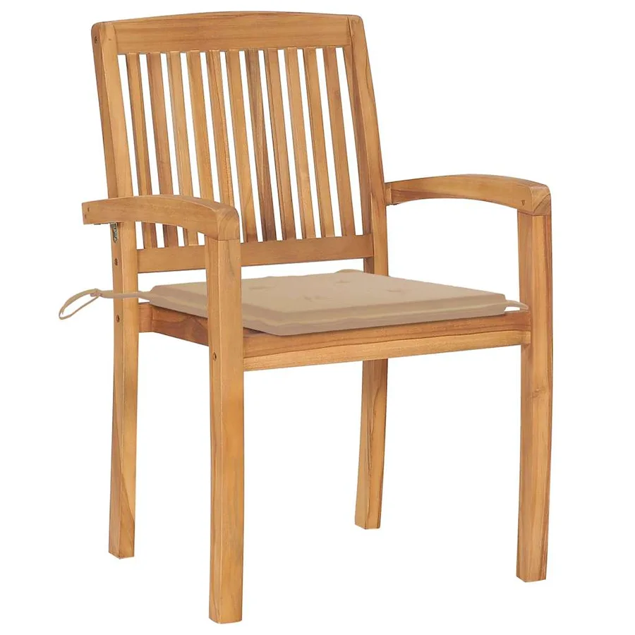 Chaises de jardin empilables avec coussins lot de 6 Teck solide - 3