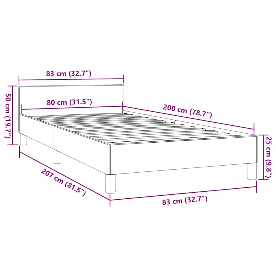 Cadre de lit avec tête de lit sans matelas noir 80x200 cm - 9