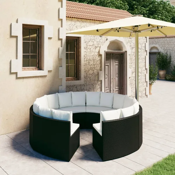 Salon de jardin 8 pcs avec coussins Résine tressée Noir