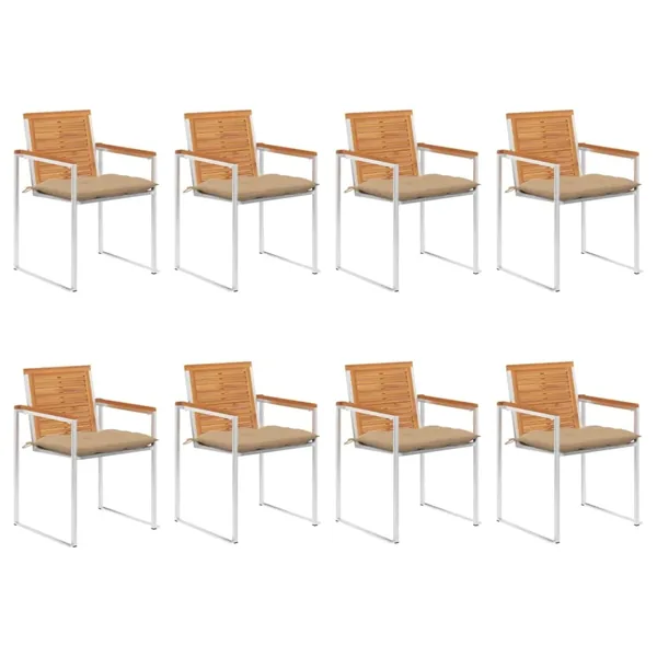 Chaises de jardin lot de 8 avec coussins Bois d'acacia solide