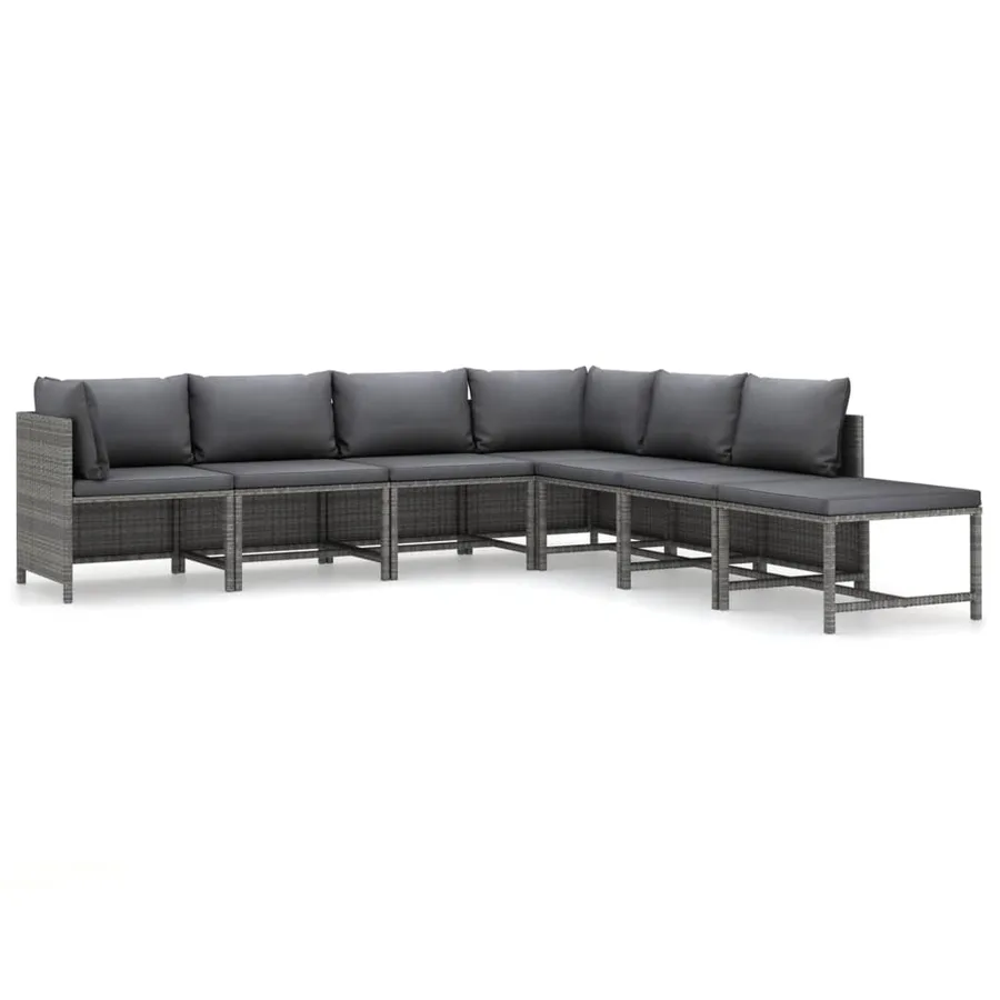 Salon de jardin 7 pcs avec coussins Résine tressée Gris - 2