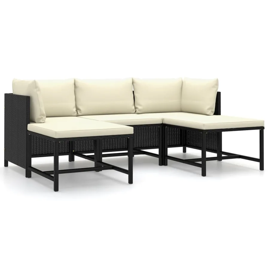 Salon de jardin 5 pcs avec coussins Résine tressée Noir - 2