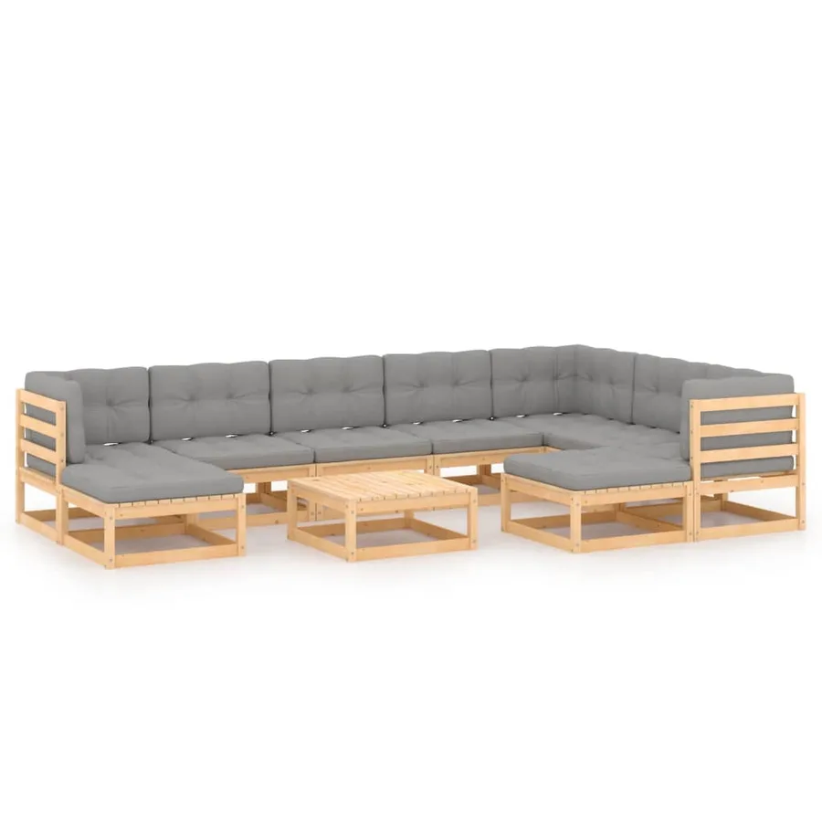Salon de jardin 10 pcs avec coussins Bois de pin massif - 2