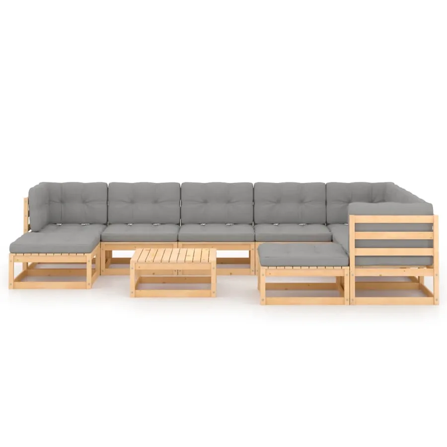 Salon de jardin 10 pcs avec coussins Bois de pin massif - 3