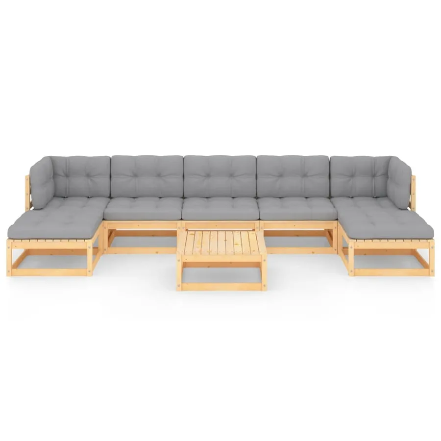 Salon de jardin 8 pcs avec coussins Bois de pin massif - 3