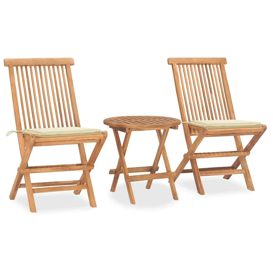 Ensemble à manger d'extérieur pliable avec coussin 3 pcs Teck