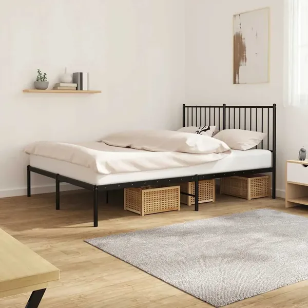 Cadre de lit métal sans matelas avec tête de lit noir 140x200cm