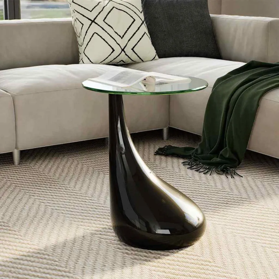 Table basse avec dessus de table en verre rond Noir brillant