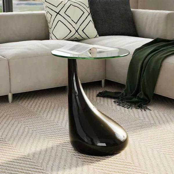 Table basse avec dessus de table en verre rond Noir brillant