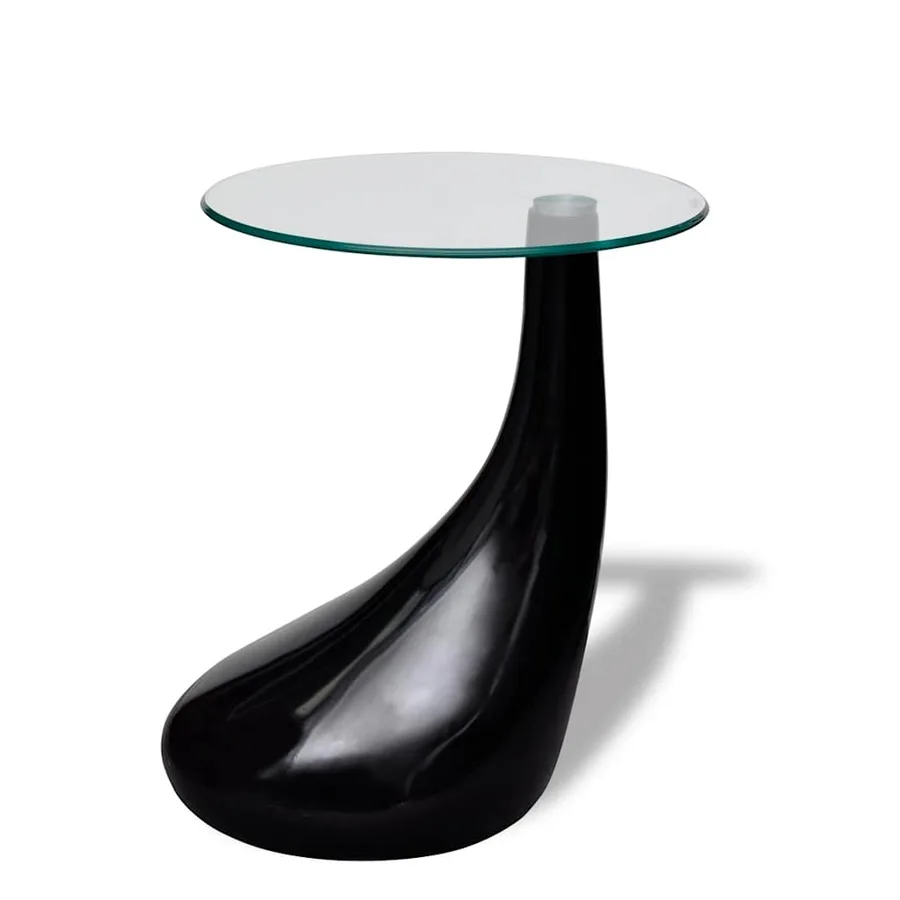 Table basse avec dessus de table en verre rond Noir brillant - 2
