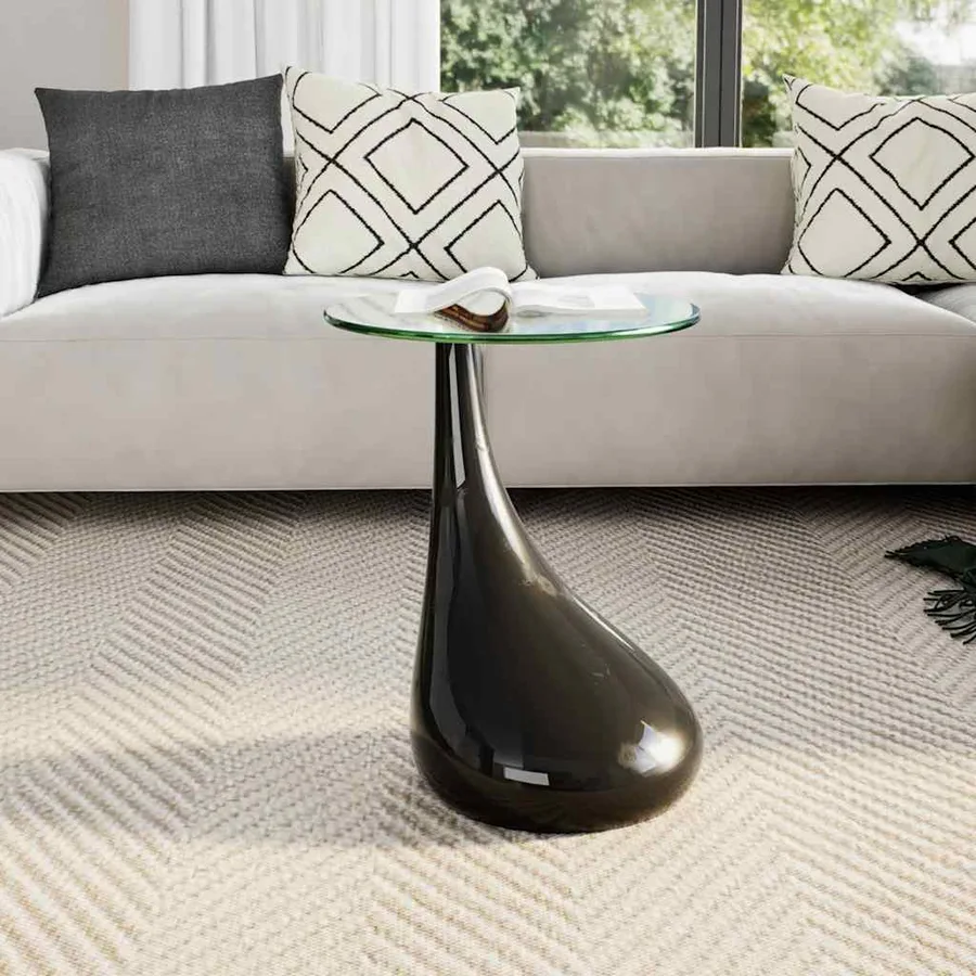 Table basse avec dessus de table en verre rond Noir brillant - 3