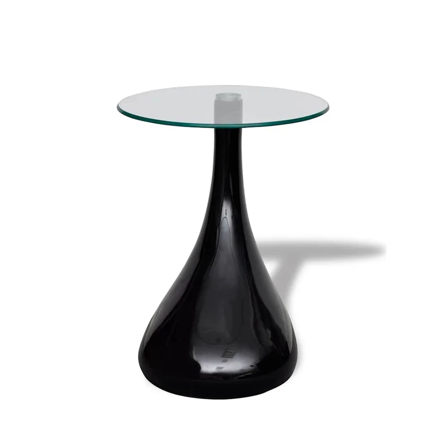 Table basse avec dessus de table en verre rond Noir brillant - 4