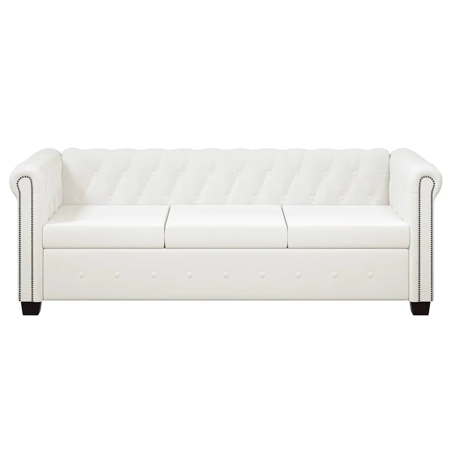 Canapé Chesterfield à 3 places cuir synthétique blanc - 3