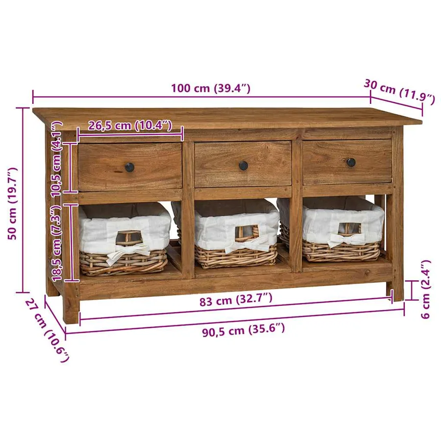 Buffet bois d'acajou massif 100x30x50 cm - 8