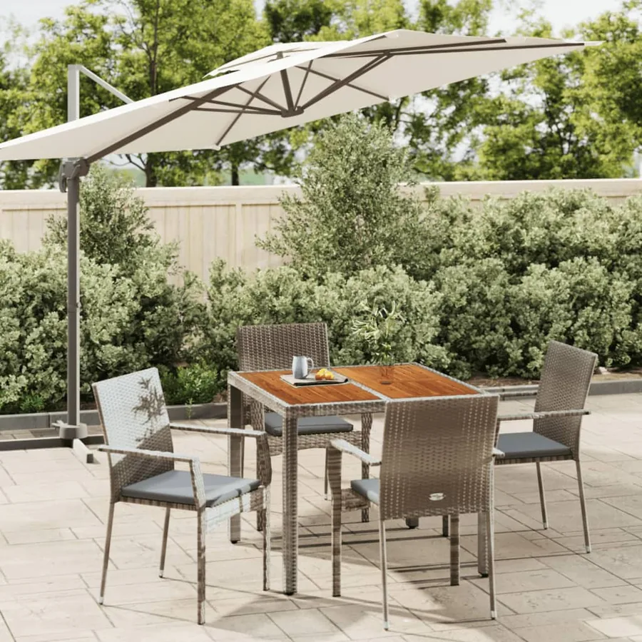 Ensemble à manger de jardin 5 pcs coussins gris résine tressée