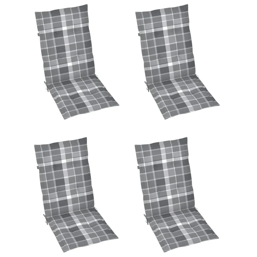 Chaises de jardin lot de 4 coussins à carreaux gris Teck solide - 6