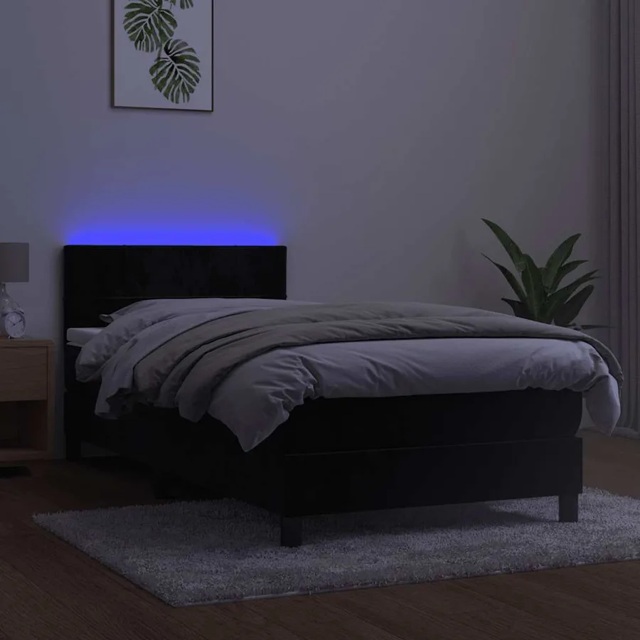 Sommier à lattes de lit avec matelas et LED Noir 90x200 cm - 3