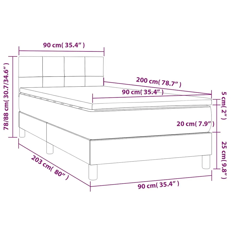 Sommier à lattes de lit avec matelas et LED Noir 90x200 cm - 8