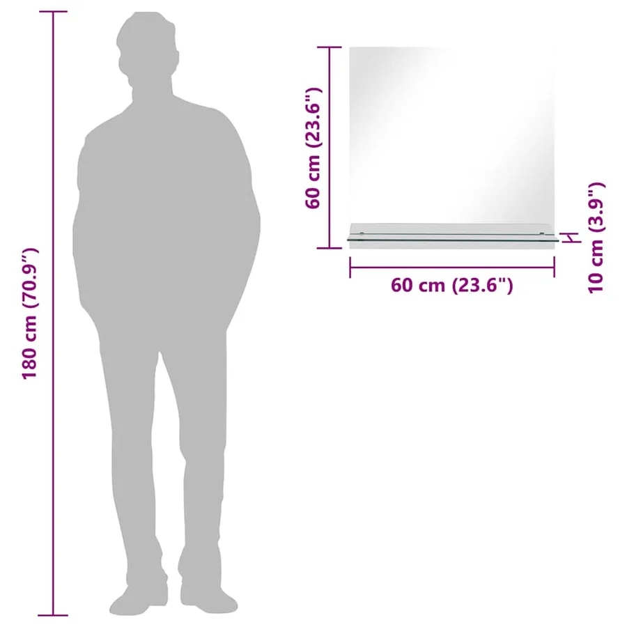 Miroir mural avec étagère 60x60 cm Verre trempé - 7