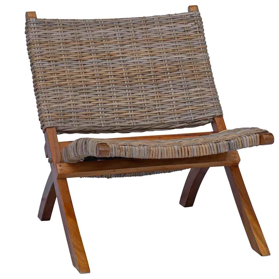 Chaise de relaxation rotin kubu naturel et bois d'acajou massif