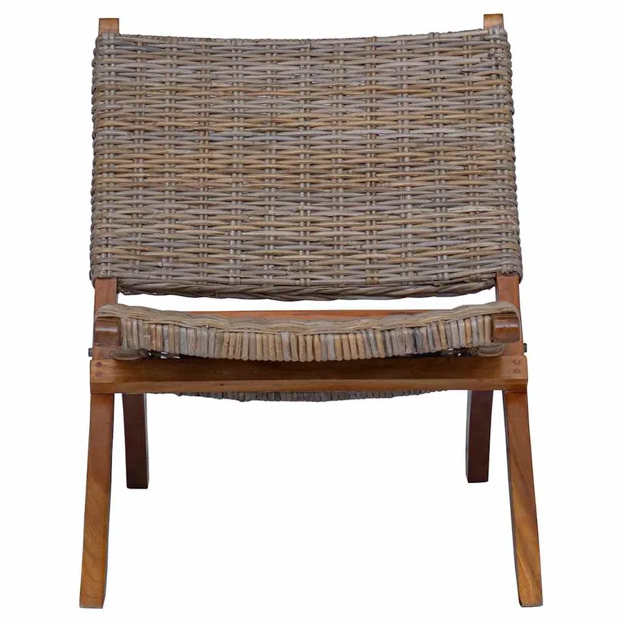 Chaise de relaxation rotin kubu naturel et bois d'acajou massif - 2